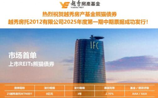 越秀房产基金成功发行全球首单上市REITs熊猫债 票面利率仅为2.70%